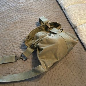 Army surplus bag and gas mask. Novelty item for any collector!